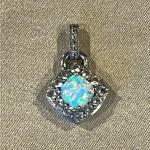 Opal and Diamond or CZ Sterling Silver Pendant